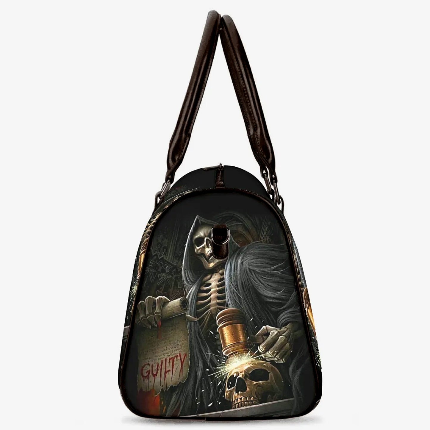 Flame skull Canvas Weekend Travel Bag, biker skull monogrammed bag, rose skull handbag, motorcycle skull shoulder bag grim reaper duffel bag
