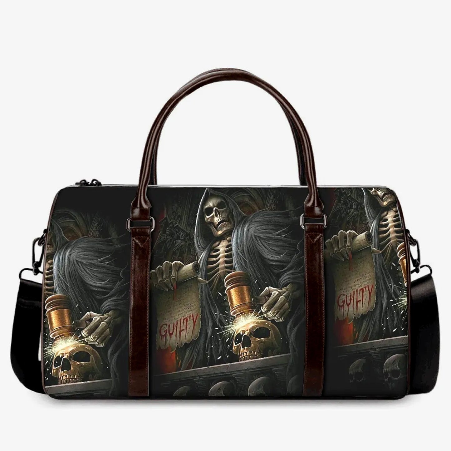Flame skull Canvas Weekend Travel Bag, biker skull monogrammed bag, rose skull handbag, motorcycle skull shoulder bag grim reaper duffel bag