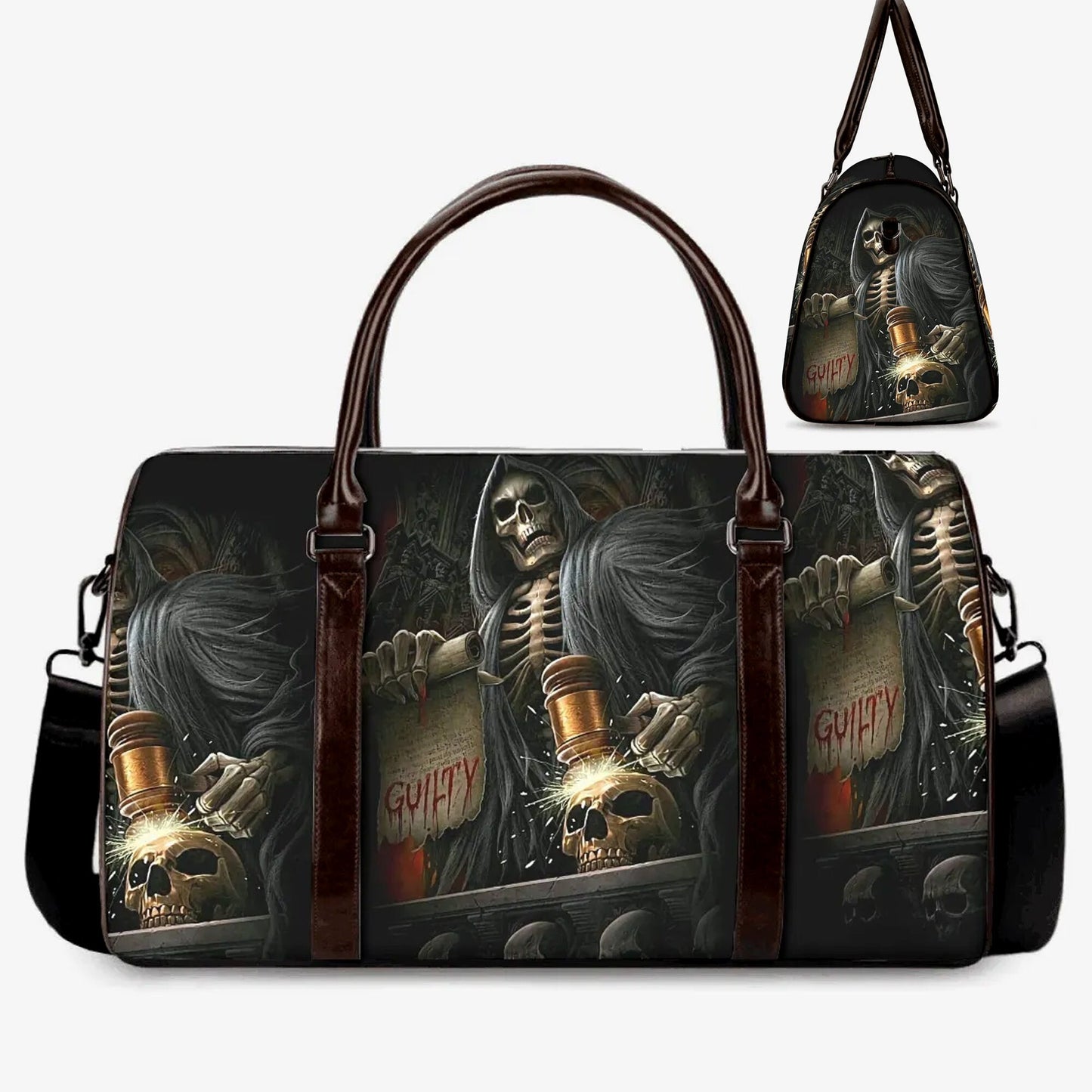 Flame skull Canvas Weekend Travel Bag, biker skull monogrammed bag, rose skull handbag, motorcycle skull shoulder bag grim reaper duffel bag