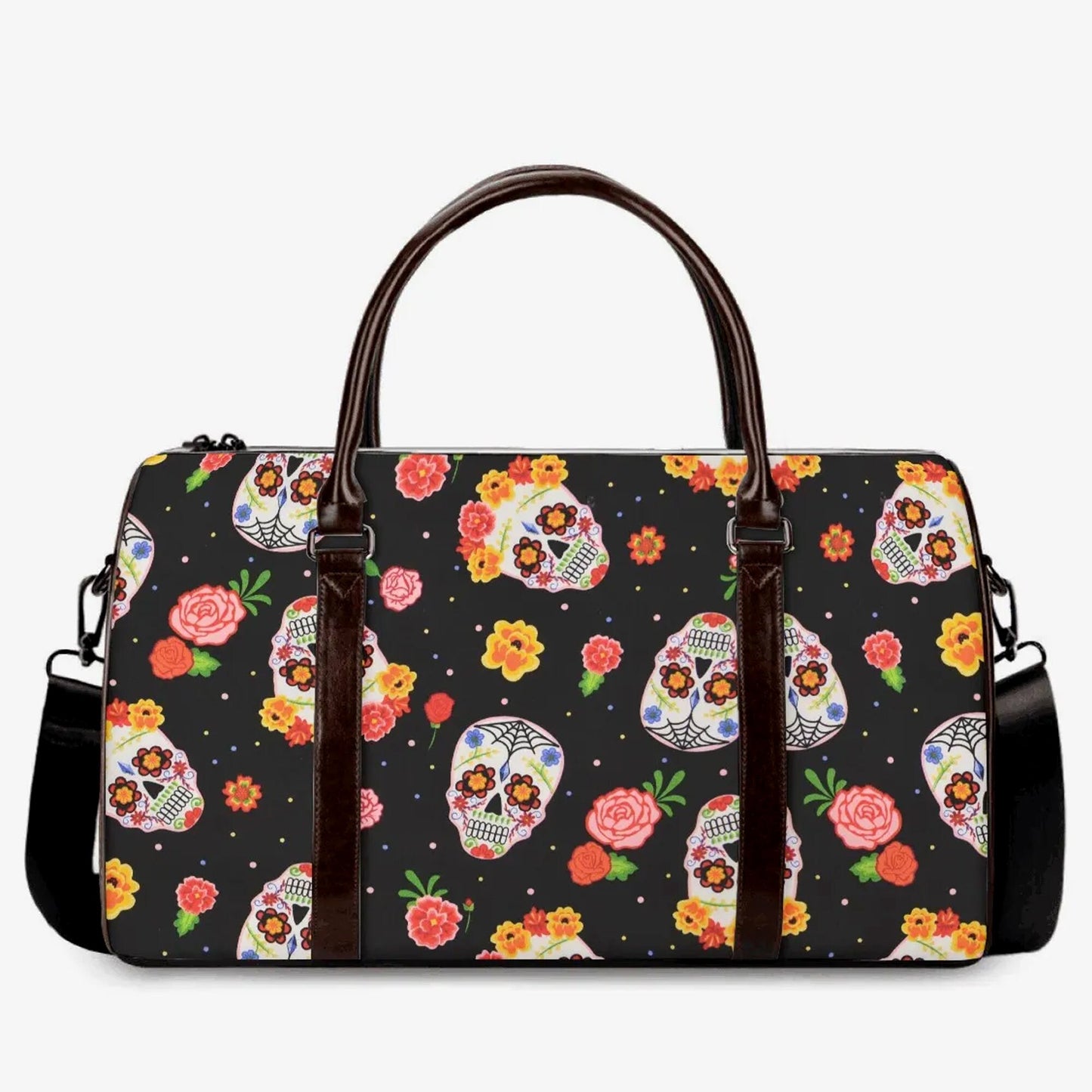 Candy skull monogrammed bag, calaveras skull large travel bag, sugar skull girl Carry on Weekender Overnight Bag, candy skull Overnight Bag