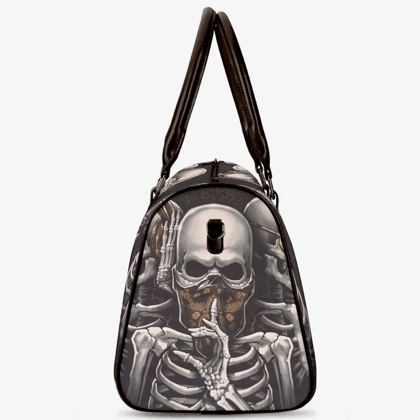No see no hear no speak skull Canvas Weekend Travel Bag, horror handbag, flaming skull Carry on Weekender Overnight Bag skull Overnight Bag