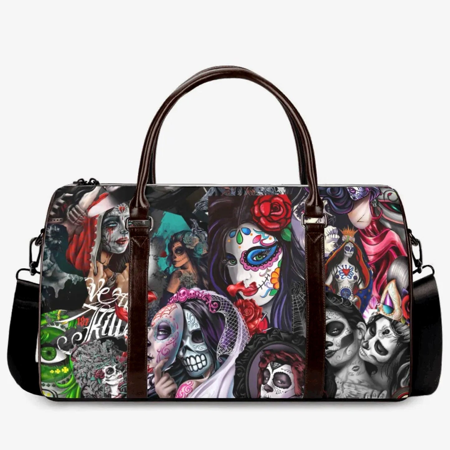 Mexican skull girl duffel bag, sugar skull girl Vacation Holidays Travel Bag floral sugar skull Overnight Bag cinco de mayo skull travel bag