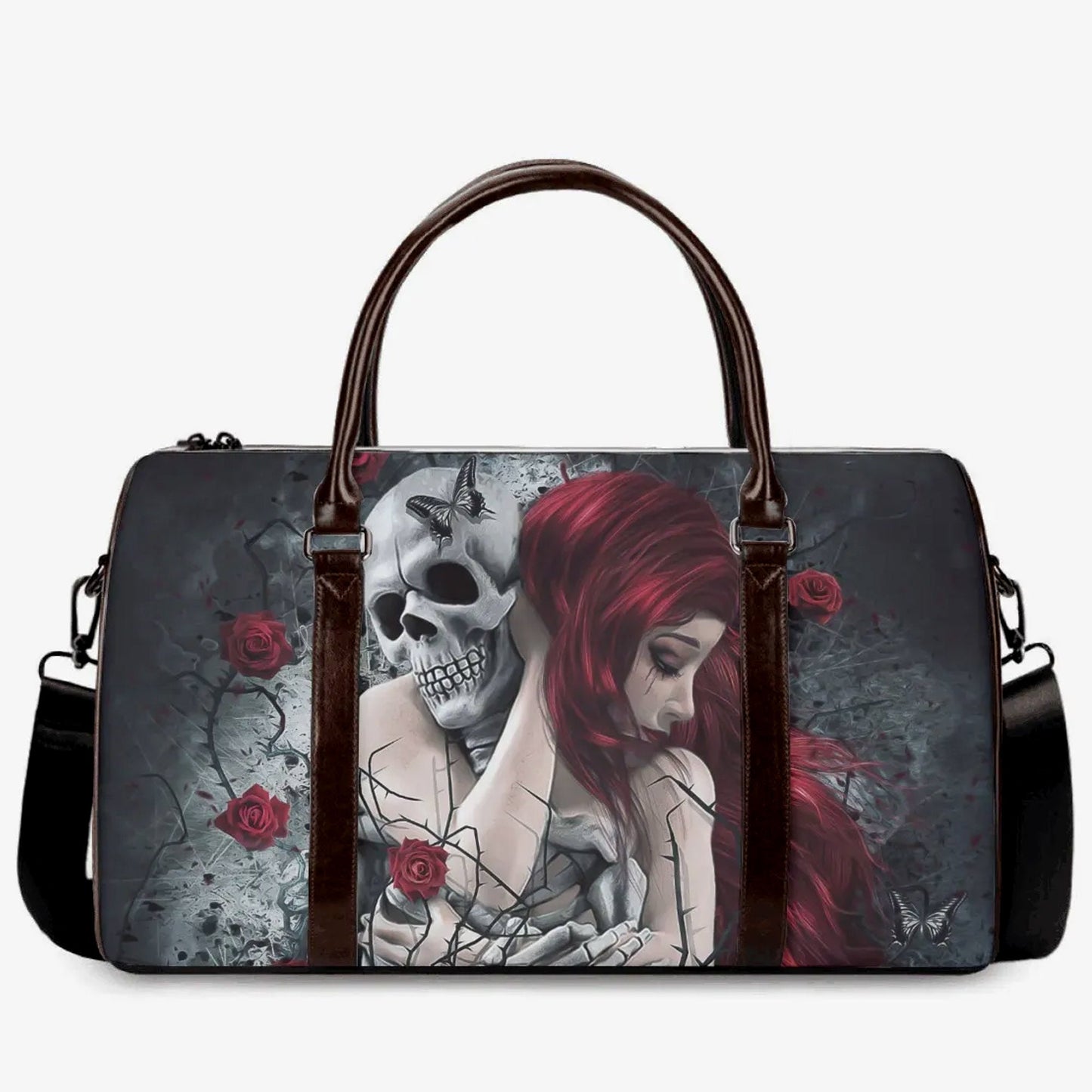 Grim reaper large travel bag, skull in fire handbag, christmas skull monogrammed bag, gothic skull shoulder bag, horror Carry On Bag handbag