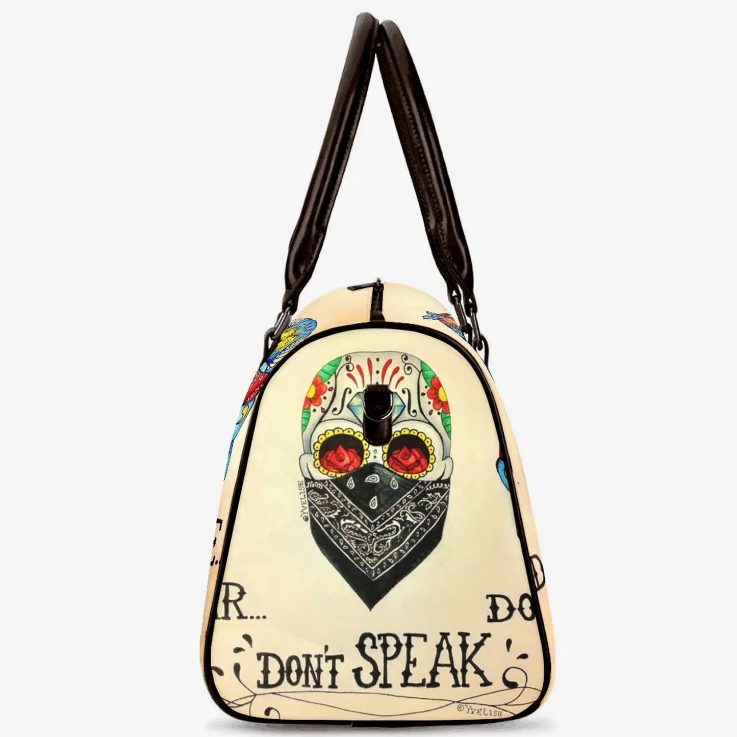Calaveras skull travel bag, dia de los muertos skull travel bag, dia de los muertos skull weekender bags, floral skull handbag, floral bag