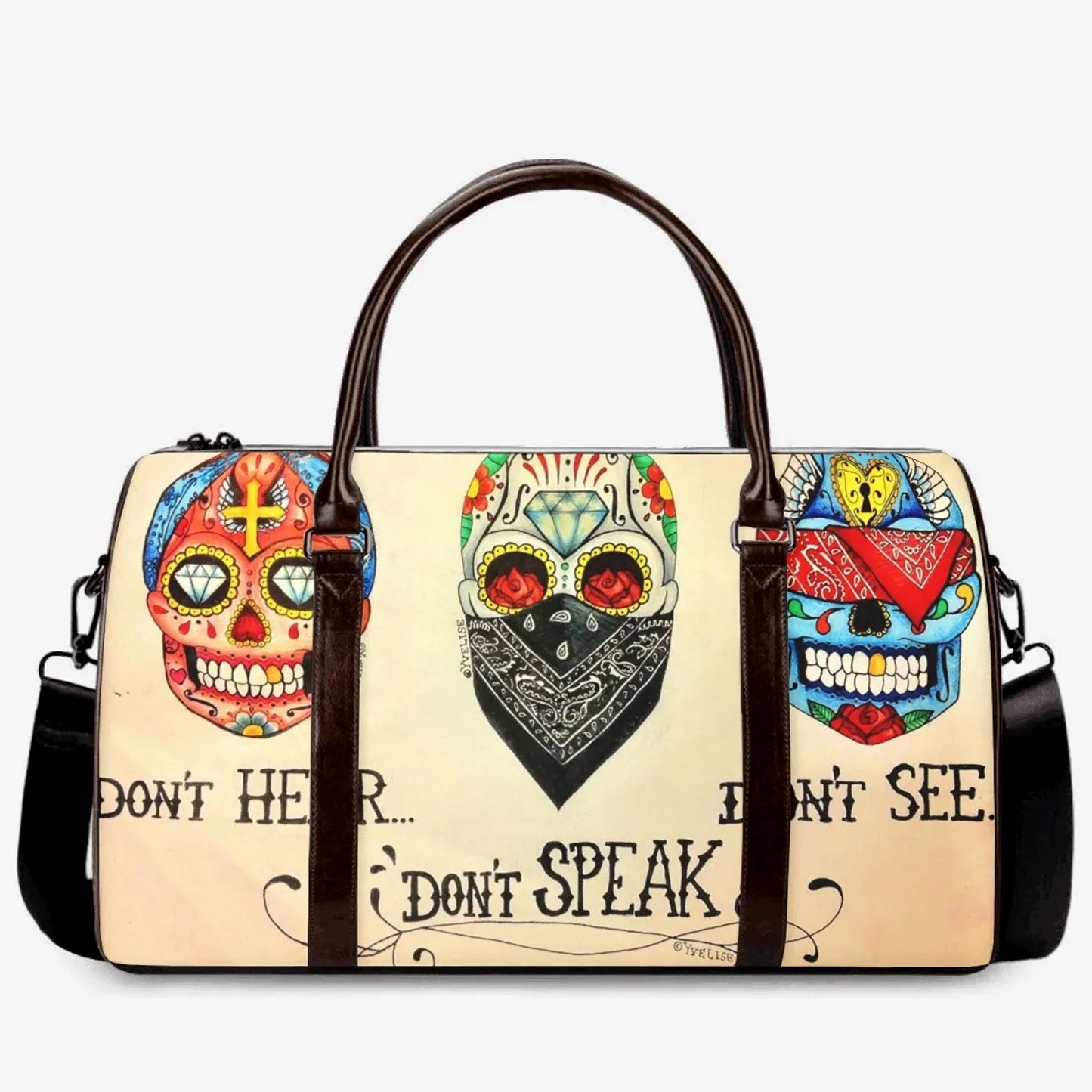 Calaveras skull travel bag, dia de los muertos skull travel bag, dia de los muertos skull weekender bags, floral skull handbag, floral bag