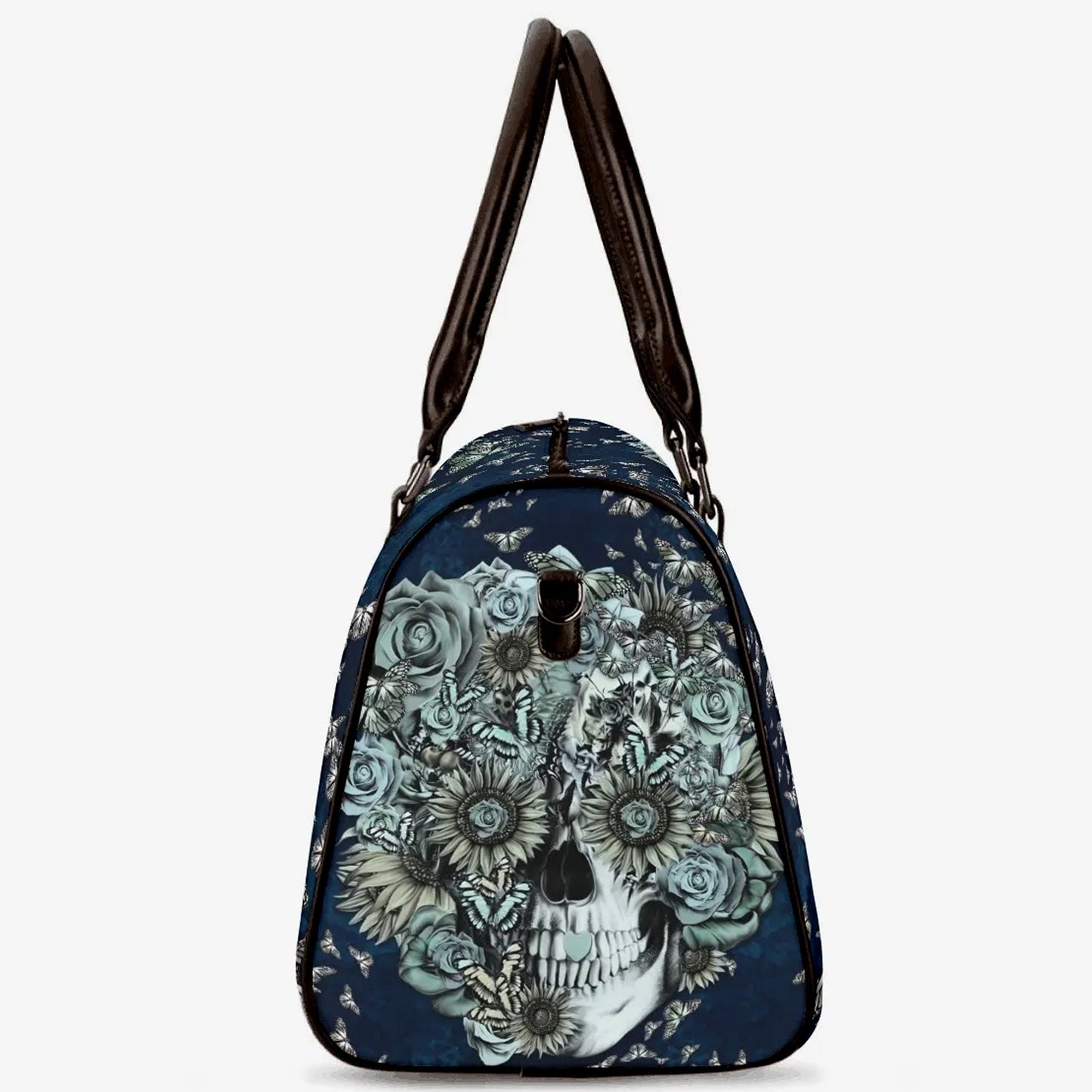 Rose skull handbag, skull Hospital Bag, flaming skull Canvas Weekend Travel Bag, halloween monogrammed bag, flame skull shoulder handbag