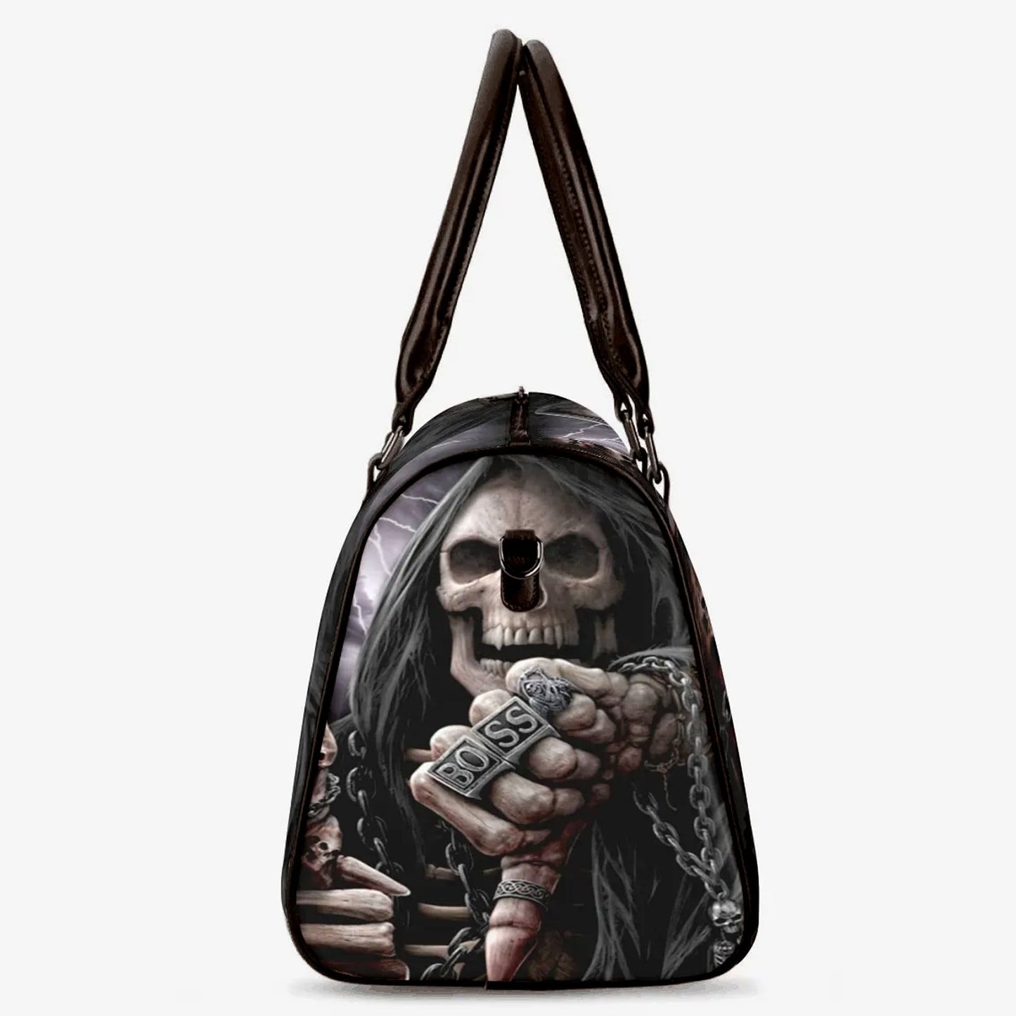 Punisher skull monogrammed bag, death skull travel bag, reaper skull handbag, skull duffel bag, floral skull Overnight Bag flaming skull bag