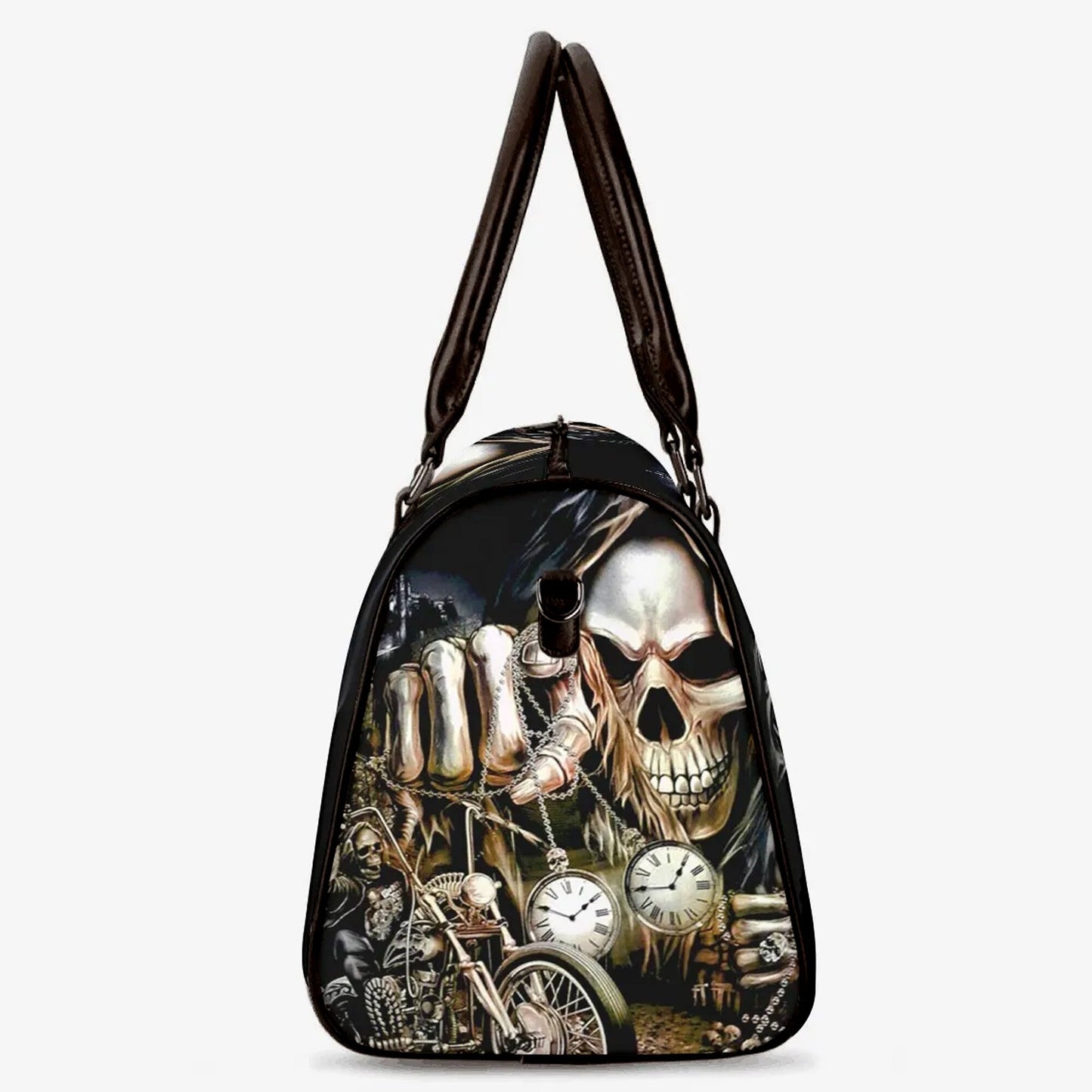 Biker skull large travel bag, floral skull weekender bags, motorcycle skull shoulder bag, christmas skull large travel bag, motorcycle skull