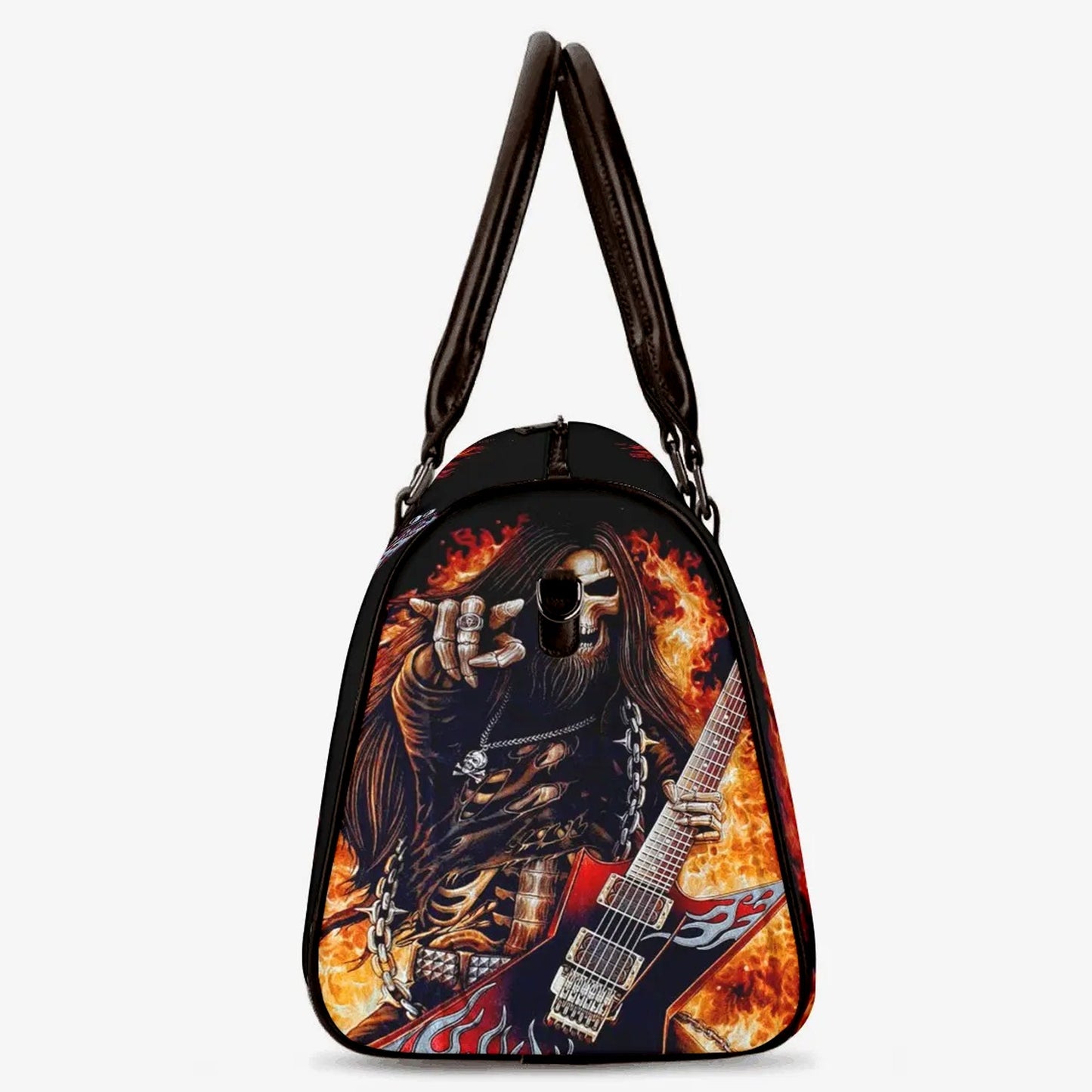 Guitarist skull weekender bags, death skull monogrammed bag, grim reaper Vacation Holidays Travel Bag, flaming skull travel bag, flame skull