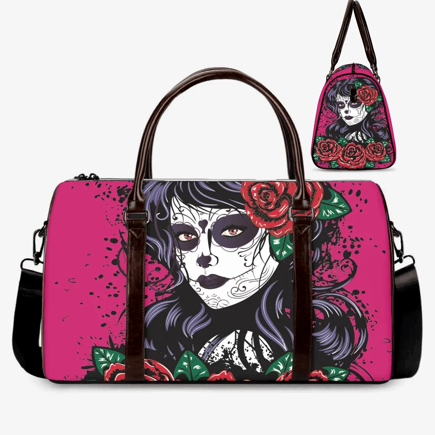 Sugar skull Vacation Holidays Travel Bag, cinco de mayo skull large travel bag, floral skull duffel bag, floral skull shoulder bag handbag