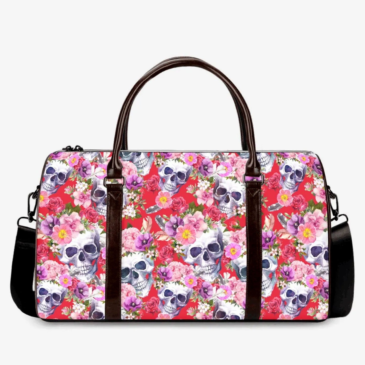 Floral skull travel bag, horror monogrammed bag, flaming skull Carry On Bag, flame skull Carry On Bag biker skull monogrammed bag gothic bag