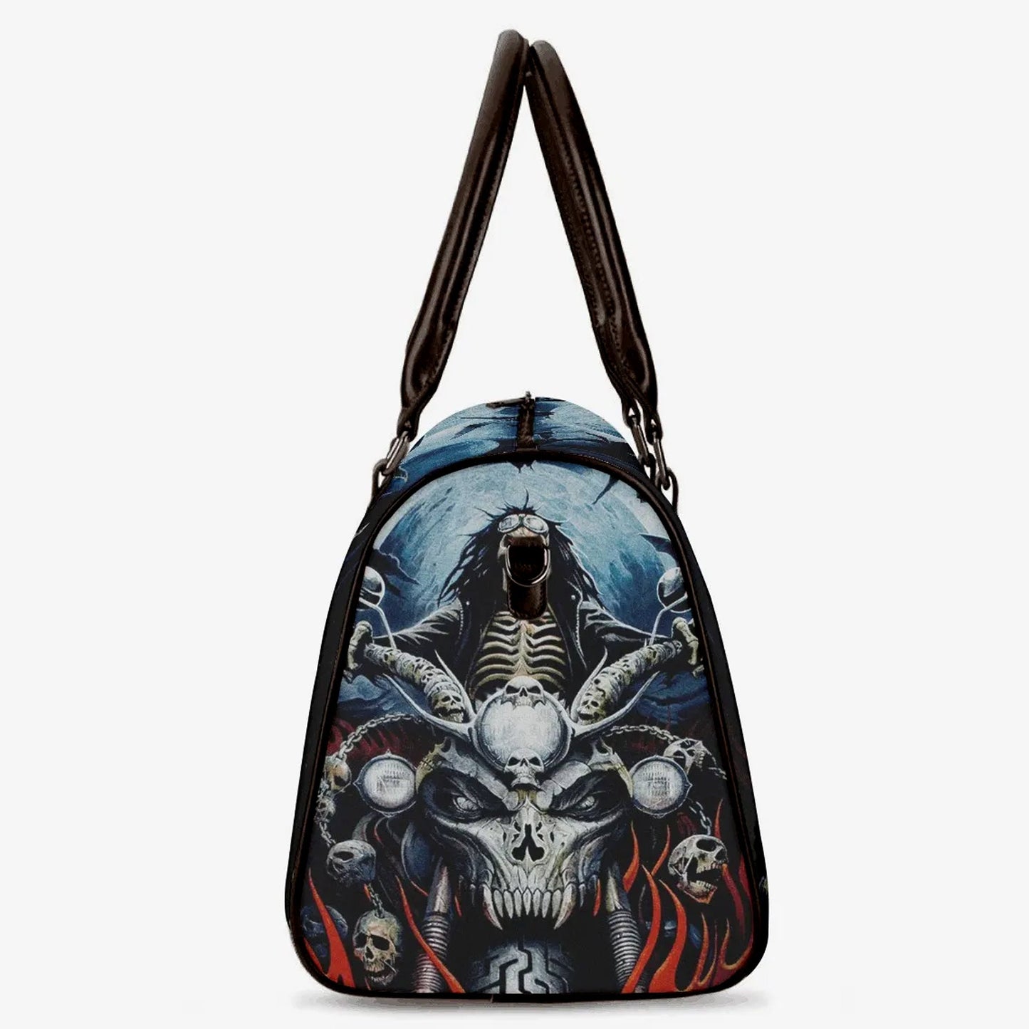 Biker monogrammed bag, skeleton duffel bag, flaming skull monogrammed bag, rose skull weekender bags, horror Canvas Weekender Travel Bags