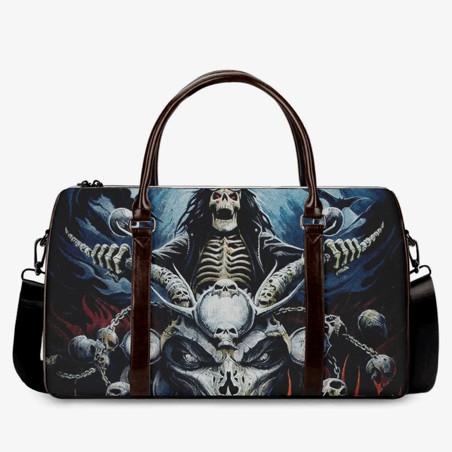 Biker monogrammed bag, skeleton duffel bag, flaming skull monogrammed bag, rose skull weekender bags, horror Canvas Weekender Travel Bags