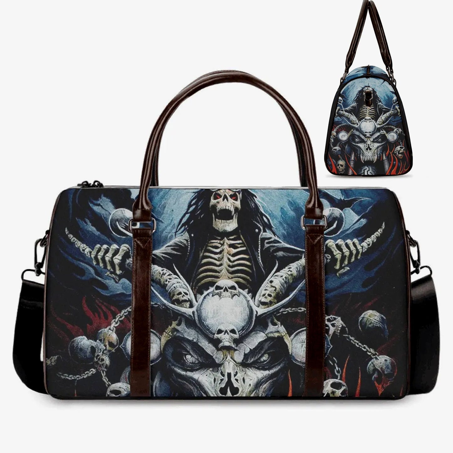 Biker monogrammed bag, skeleton duffel bag, flaming skull monogrammed bag, rose skull weekender bags, horror Canvas Weekender Travel Bags