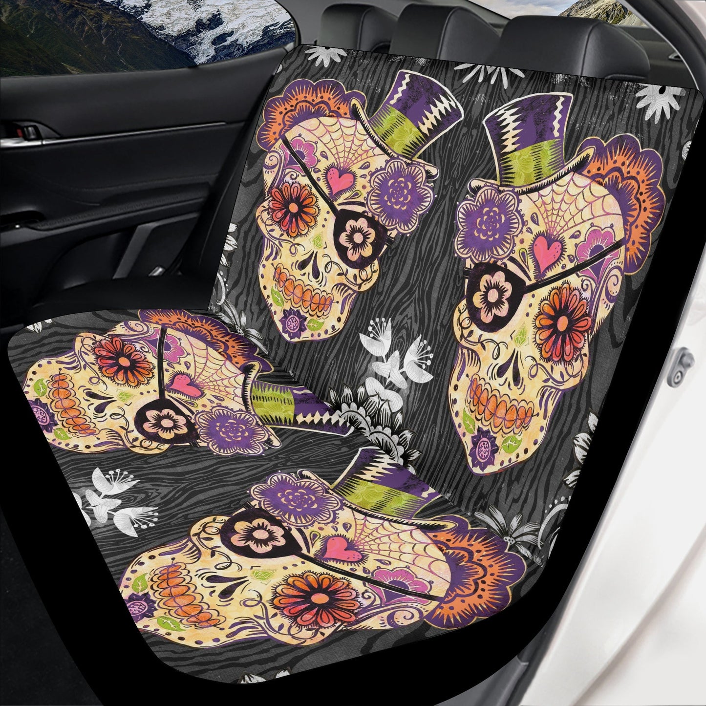 Day of the dead seat cover protector, candy skull car seat , sugar skull girl car seat dia de los muertos skull seat cover protector car mat