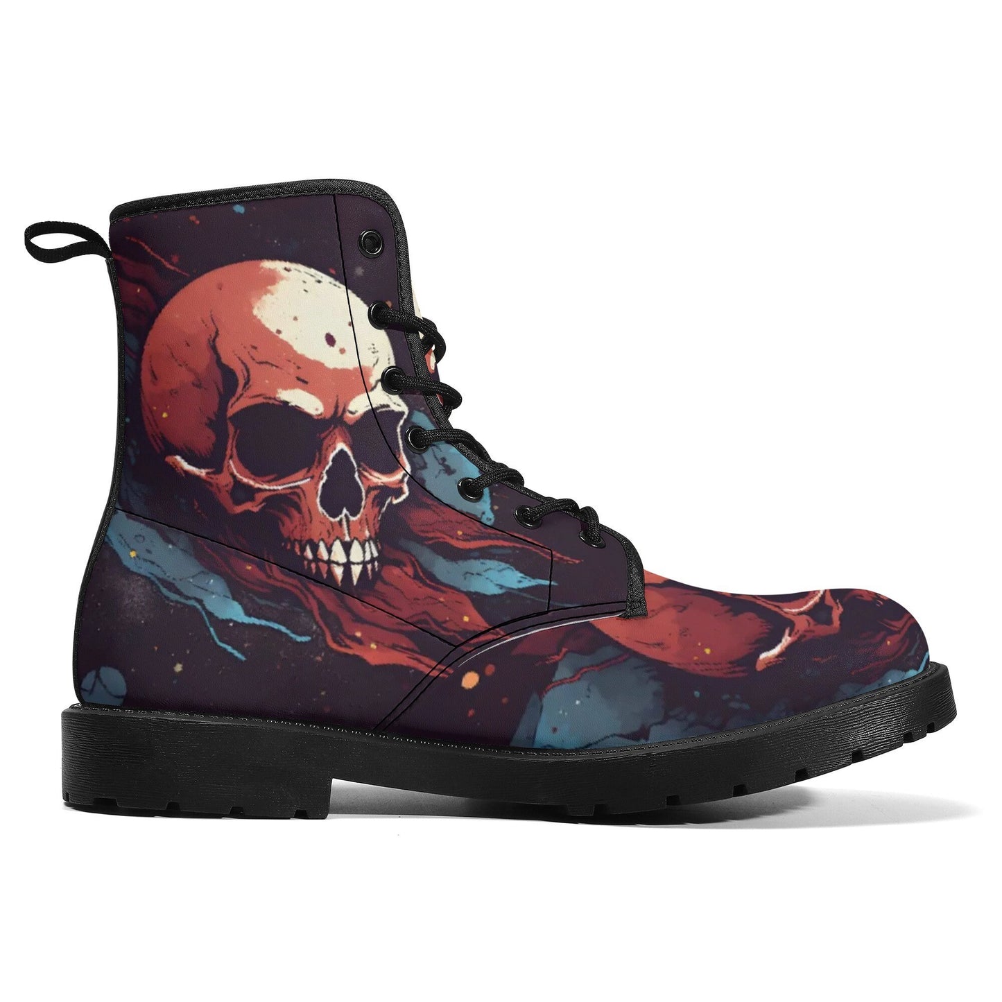 Goth unisex shoes, evil waterproof shoes, skull in fire shoes, rose skull boots for men women, flame skull ankle Boots, death skull shoes