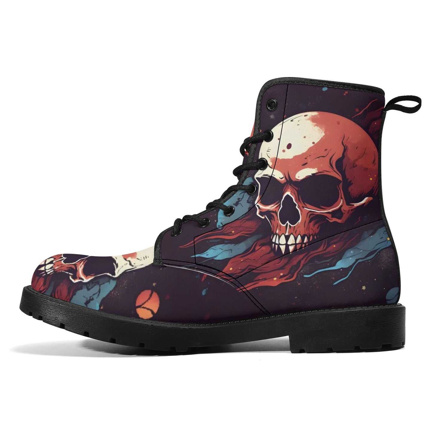 Goth unisex shoes, evil waterproof shoes, skull in fire shoes, rose skull boots for men women, flame skull ankle Boots, death skull shoes