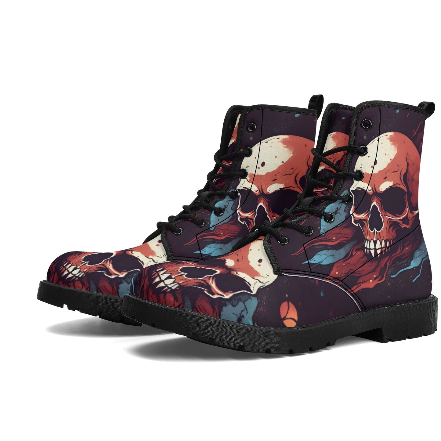 Goth unisex shoes, evil waterproof shoes, skull in fire shoes, rose skull boots for men women, flame skull ankle Boots, death skull shoes