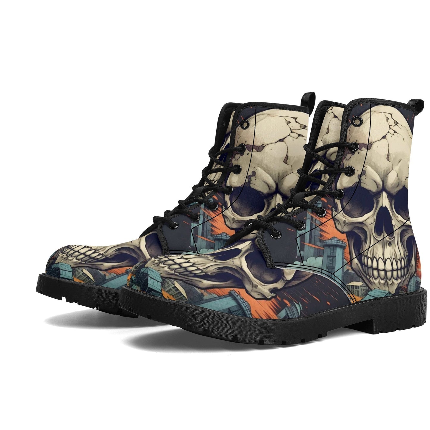Skeleton waterproof Lace Up Anti-Slip platform nooties, grim reaper combat boots, gothic skull ankle Boots, flower skull boots, halloween