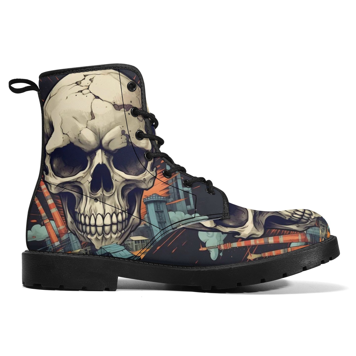 Skeleton waterproof Lace Up Anti-Slip platform nooties, grim reaper combat boots, gothic skull ankle Boots, flower skull boots, halloween