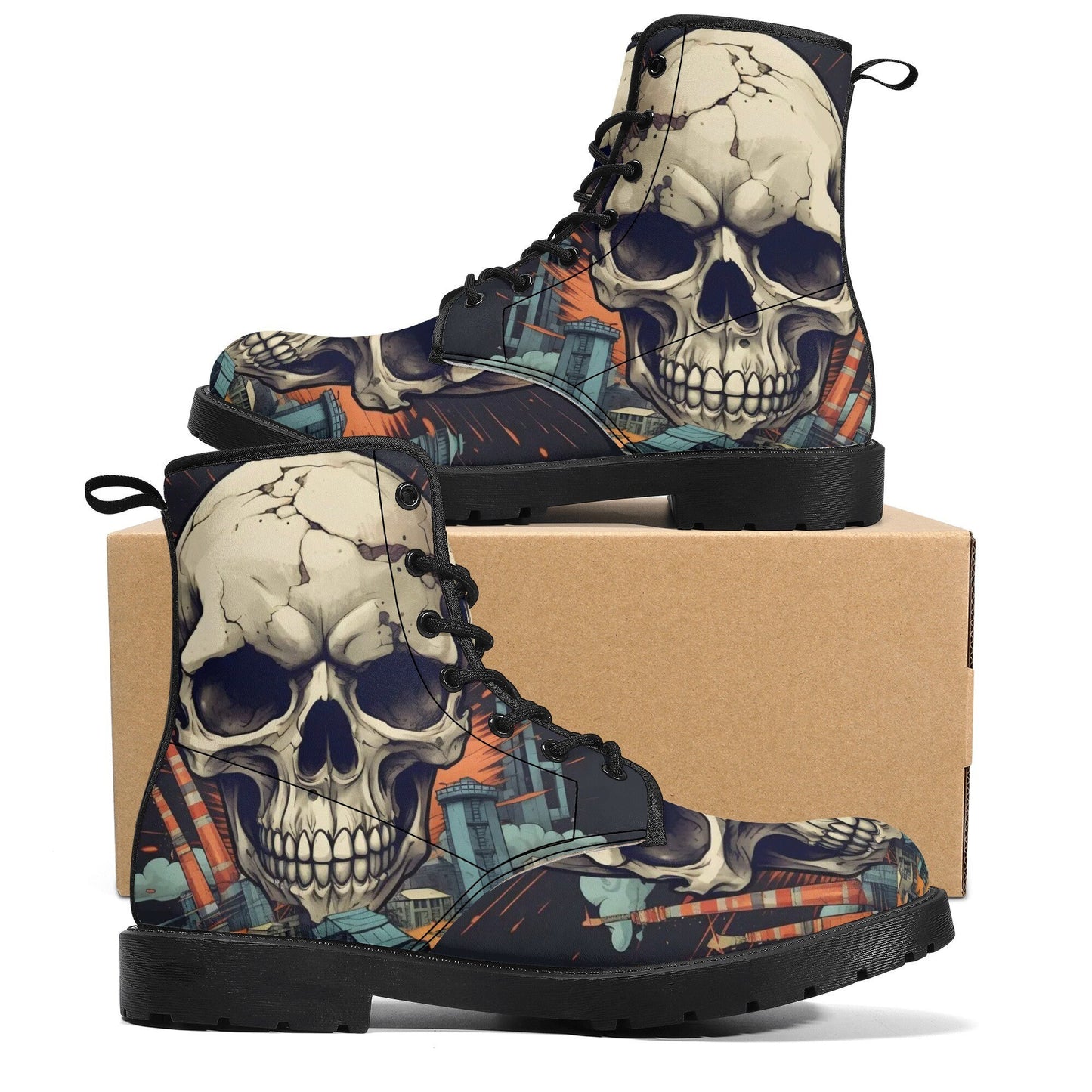 Skeleton waterproof Lace Up Anti-Slip platform nooties, grim reaper combat boots, gothic skull ankle Boots, flower skull boots, halloween