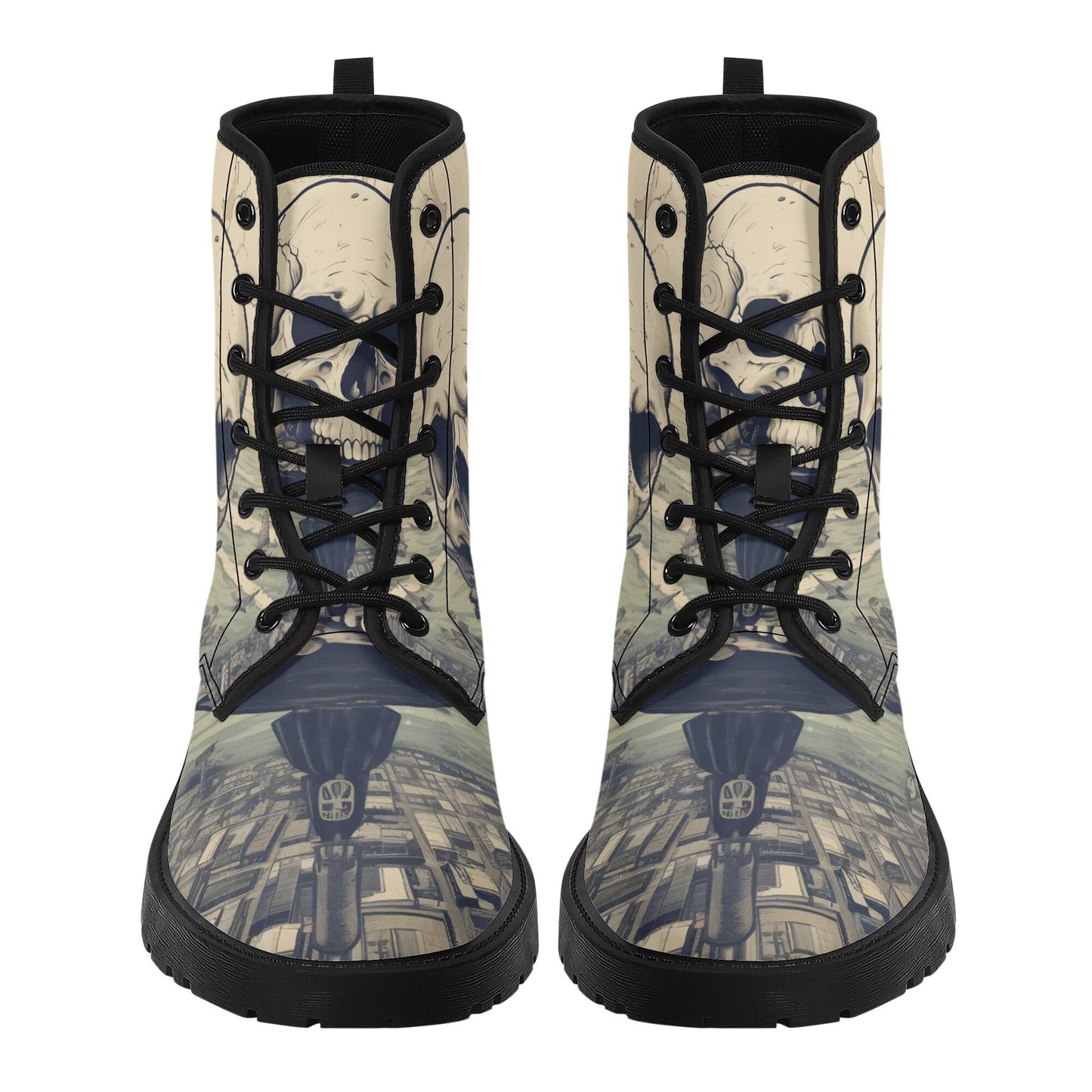 Evil unisex shoes, goth waterproof boot, flower skull waterproof Lace Up Anti-Slip platform nooties, skull in fire waterproof boot shoes