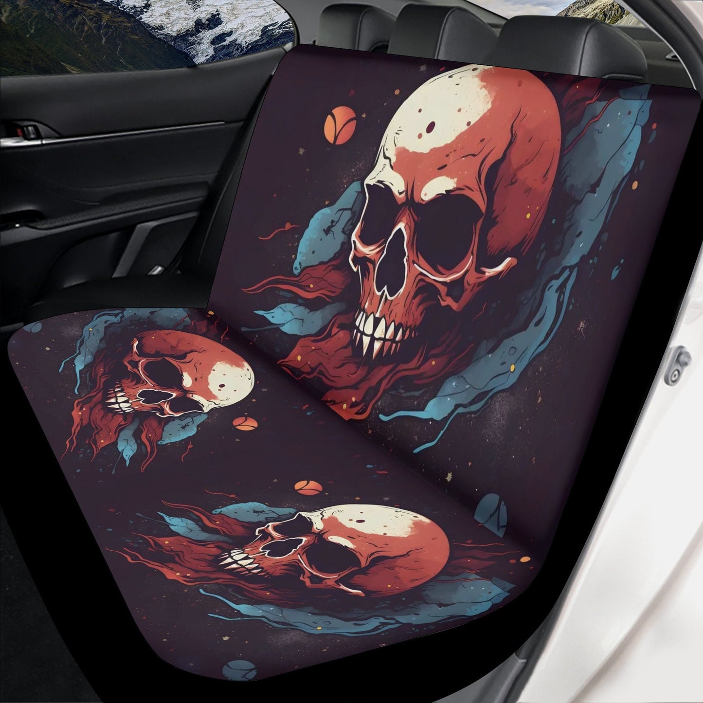 Goth car seat cushion cover, gothic skull car accessories, flower skull car seat cover, biker skull car seat protector, biker skull car seat