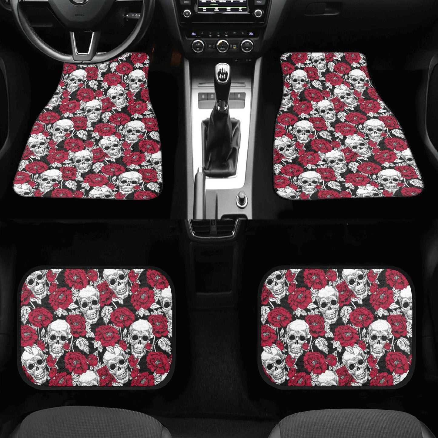 Rose skull mat for car, death skull car protector, rose skull car seat cover full set evil car seat cover full set rose skull car seat cover