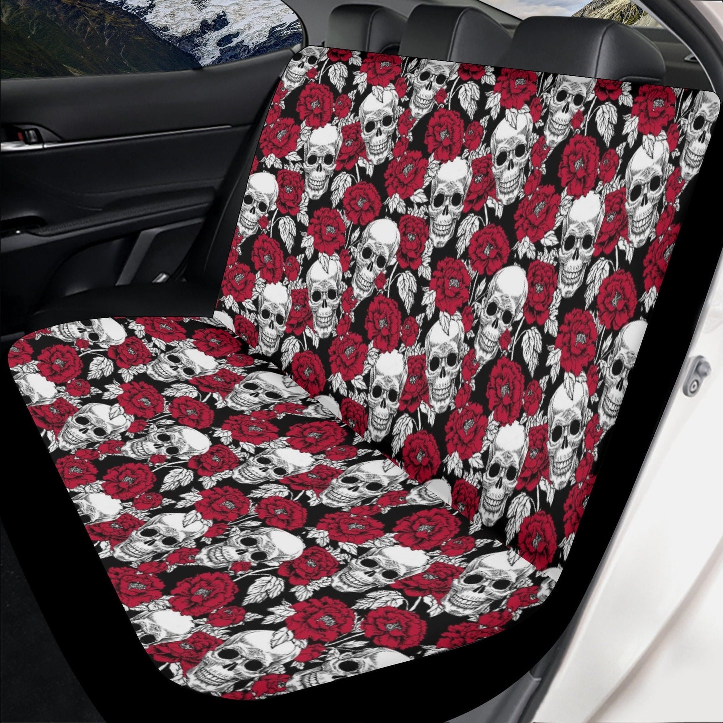 Rose skull mat for car, death skull car protector, rose skull car seat cover full set evil car seat cover full set rose skull car seat cover