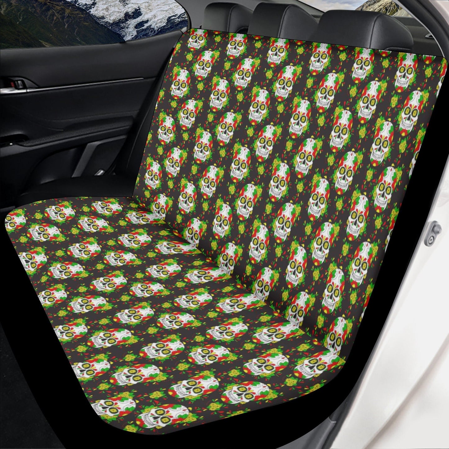 Floral sugar skull seat cover for car, mexican skull car rug, cinco de mayo skull seat cover protector, cinco de mayo skull car accessories