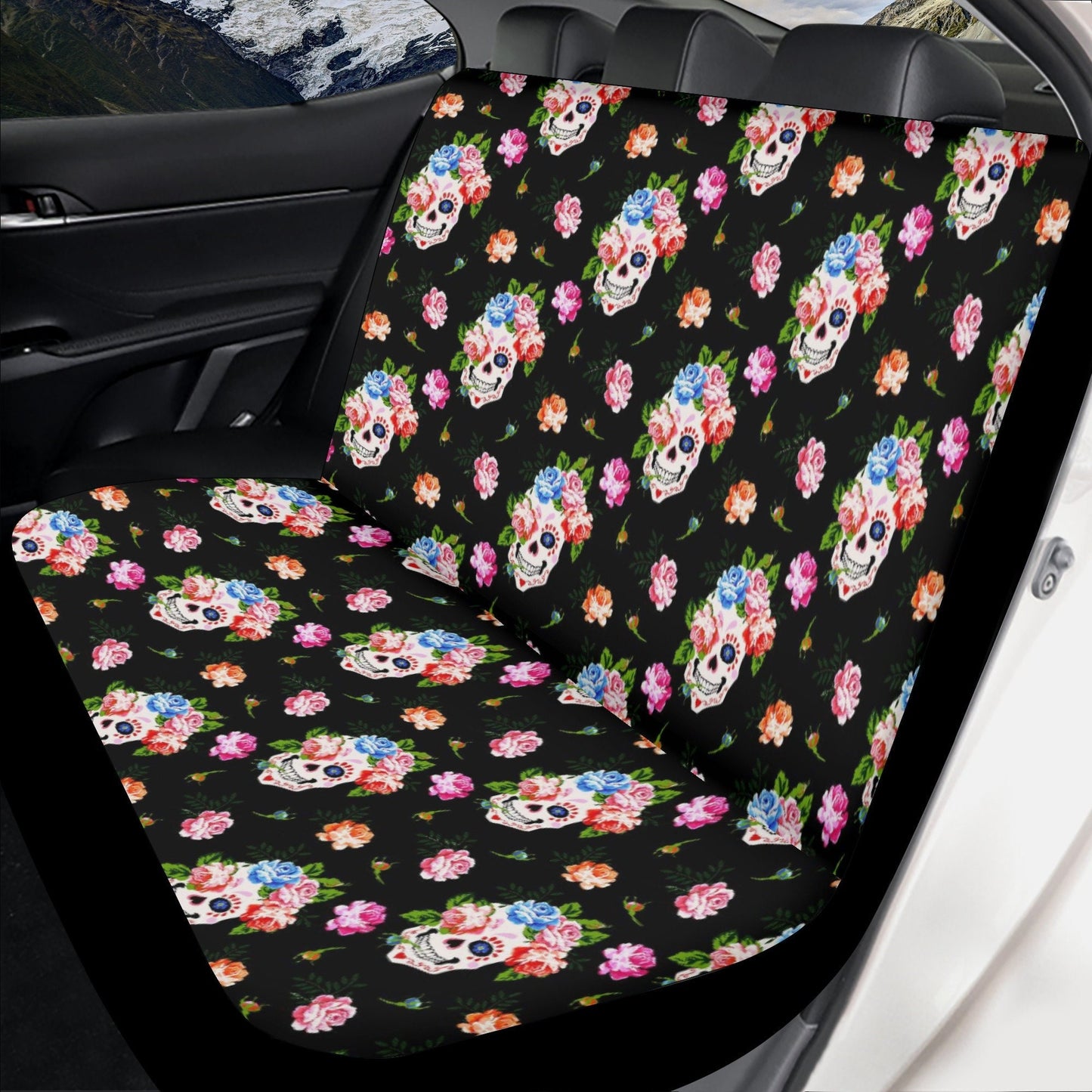 Christmas skull seat cover protector, gothic skull car seat cushion cover rose skull car seat tool biker skull car accessories car floor mat