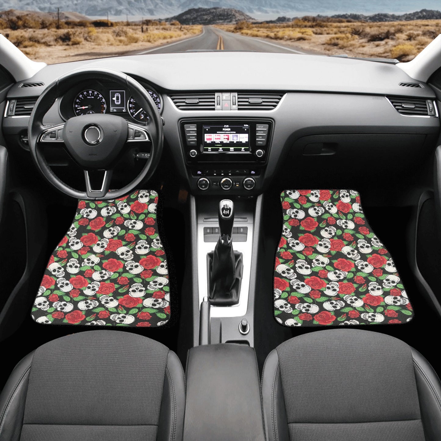 Flower skull seat cover for truck, flame skull seat cover protector, punisher skull car accessories, skeleton car accessories floor mats set
