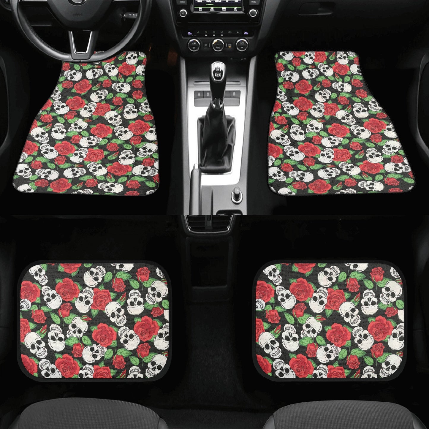 Flower skull seat cover for truck, flame skull seat cover protector, punisher skull car accessories, skeleton car accessories floor mats set
