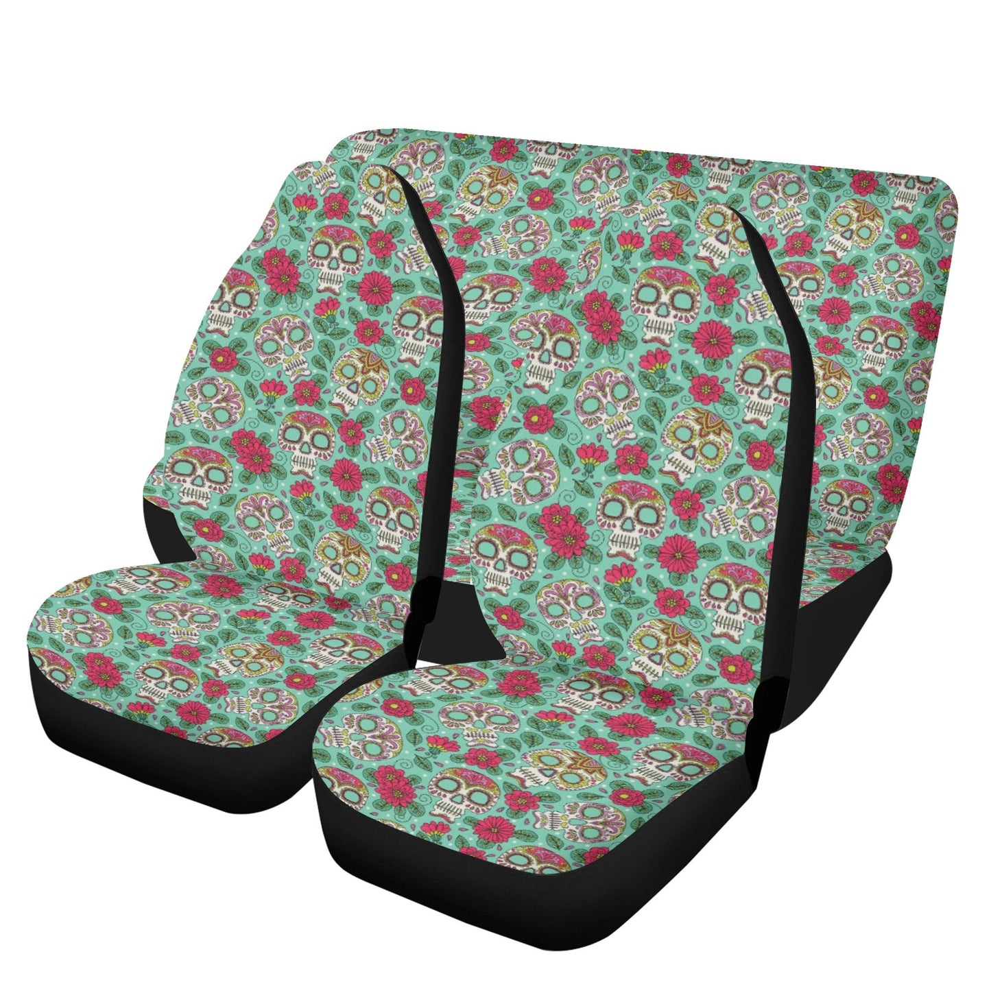 Sugar skull car seat protector, sugar skull car mat flooring, floral skull car floor mat, floral skull car tool, floral skull car seat cover