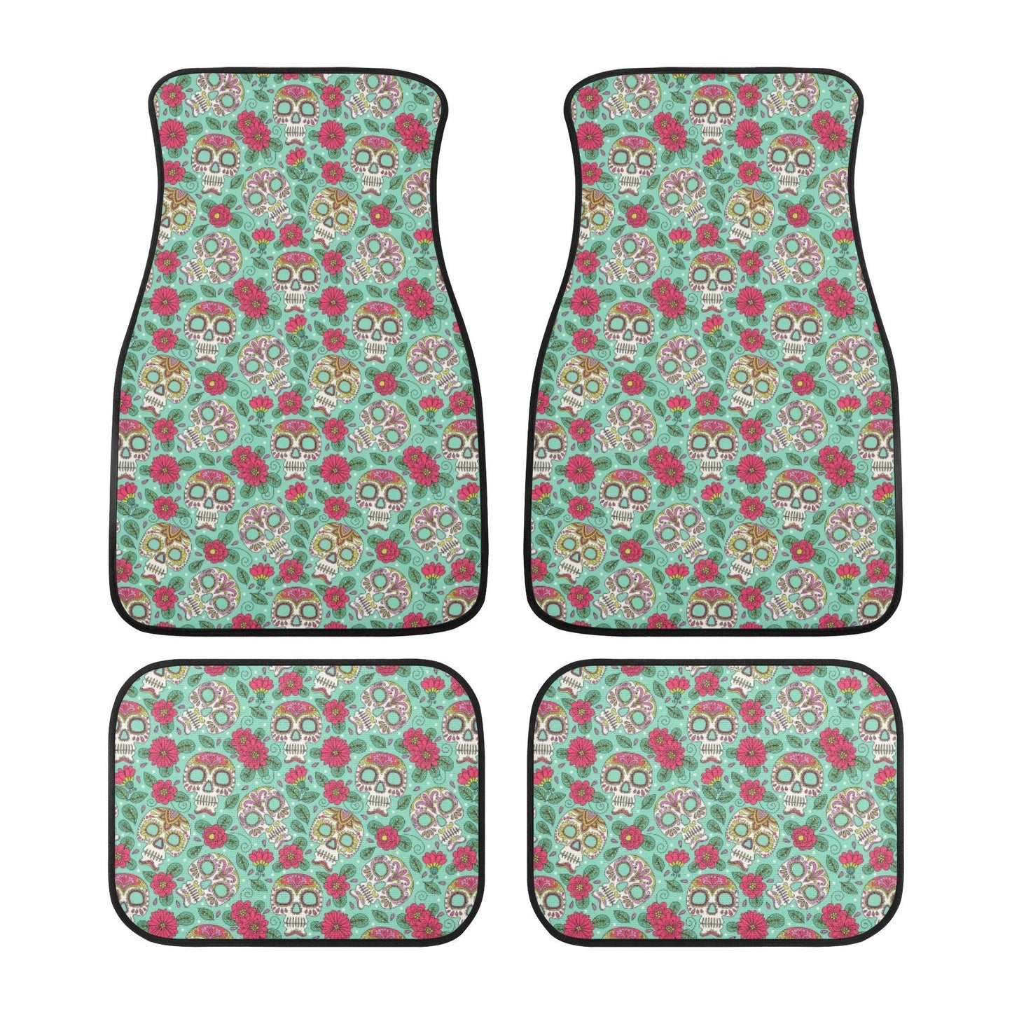 Sugar skull car seat protector, sugar skull car mat flooring, floral skull car floor mat, floral skull car tool, floral skull car seat cover