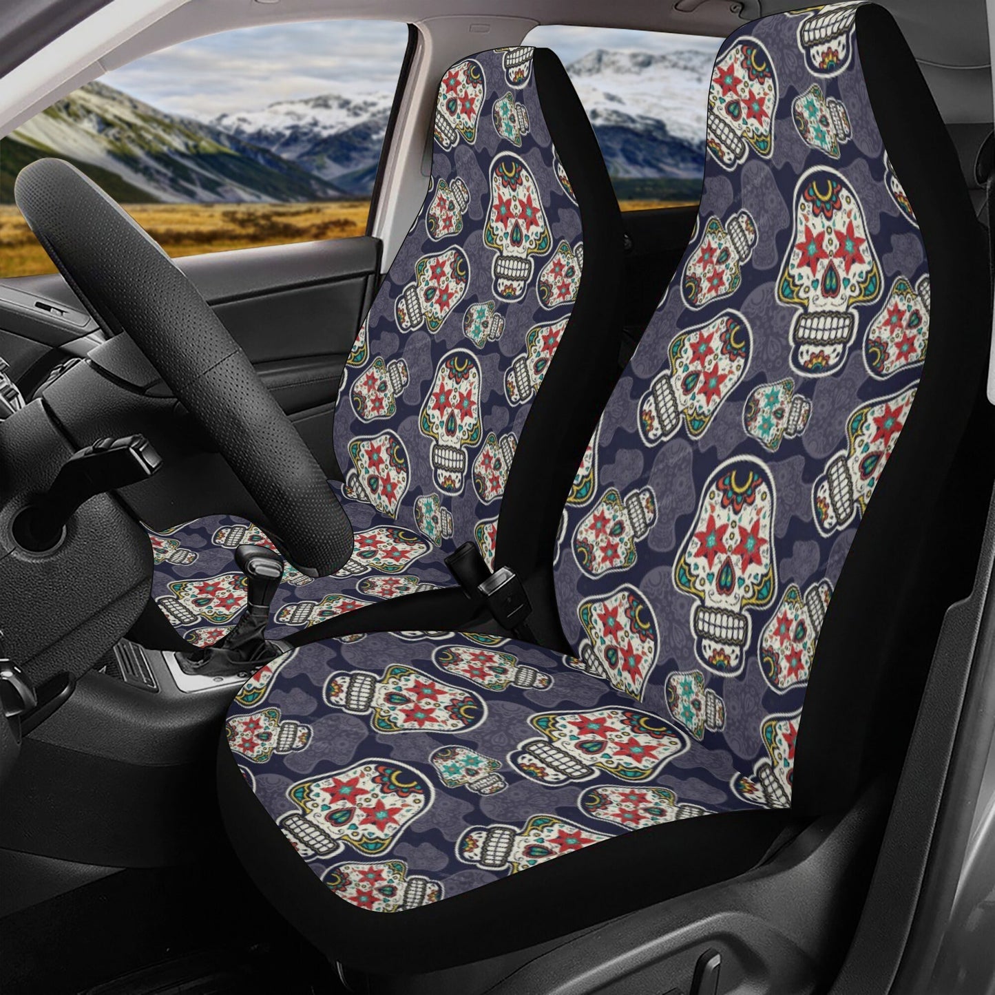 Floral sugar skull car seat protector cover cinco de mayo skull seat cover for car mexican skull car protector, sugar skull girl rug for car