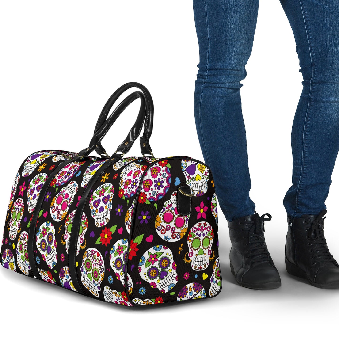 Sugar Skulls Travel Bag, Duffel Bag, Day of the dead Duffle Bag, Candy skull Shoulder Bag, Dia de los muertos Carry On Bag, candy skull bag