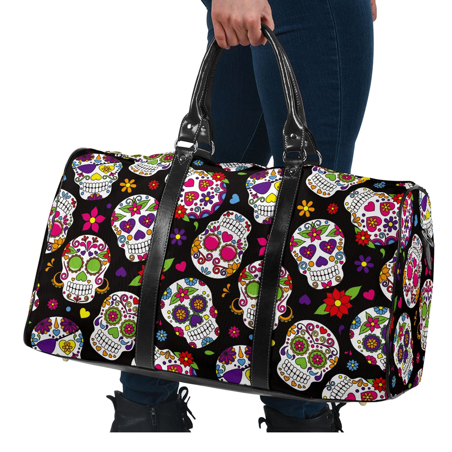 Sugar Skulls Travel Bag, Duffel Bag, Day of the dead Duffle Bag, Candy skull Shoulder Bag, Dia de los muertos Carry On Bag, candy skull bag