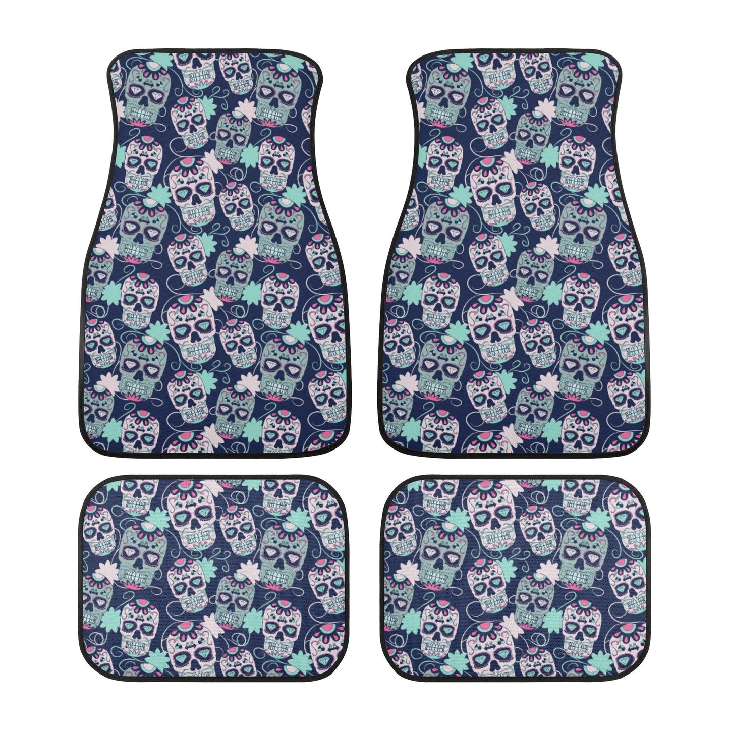 Floral sugar skull cover cushion accessories for Cars, floral sugar skull car floor mat, sugar skull girl car seat cushion cover car mat set