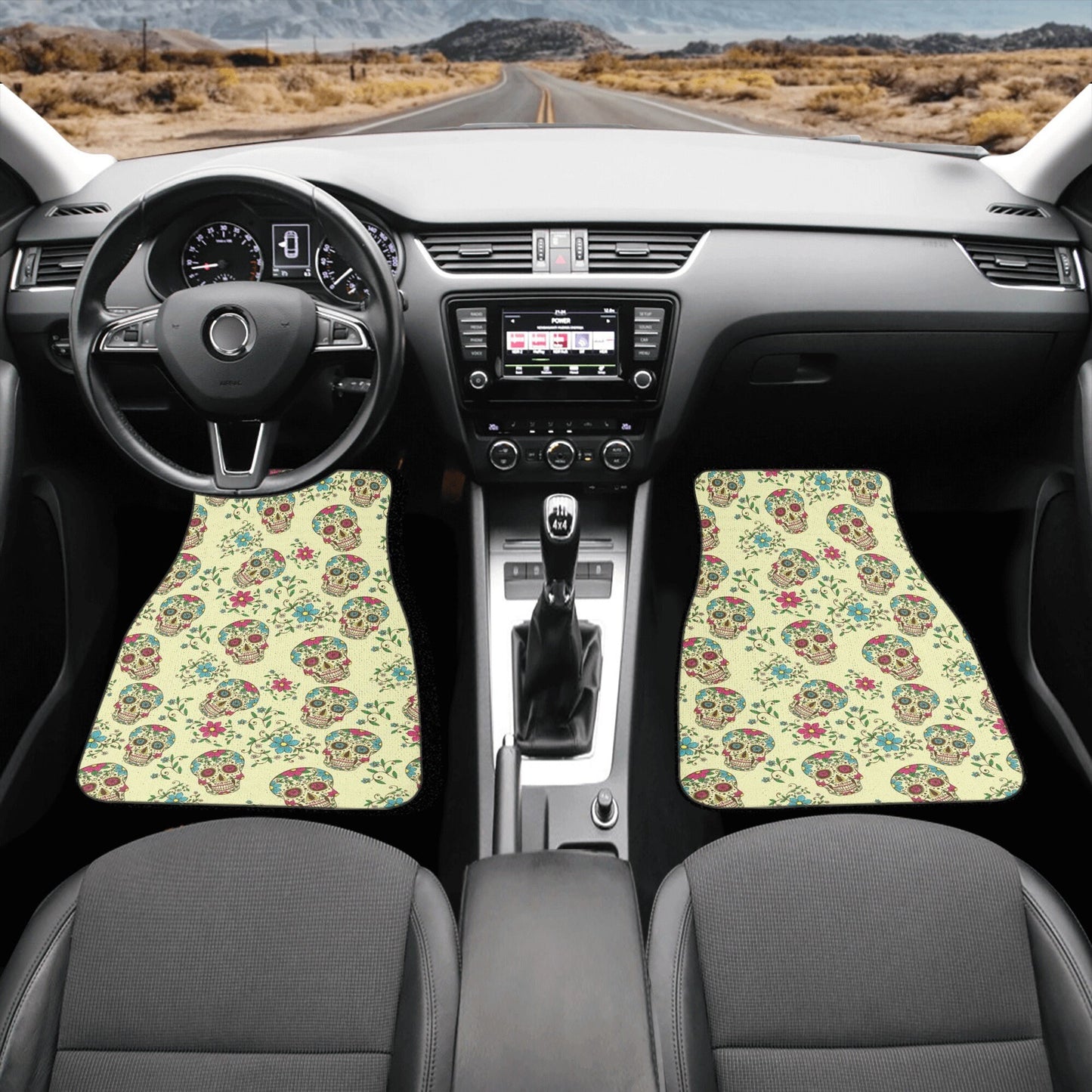 Floral sugar skull truck seat cover, mexican skull rug for car, day of the dead seat cover for car, day of the dead car seat cushion covers