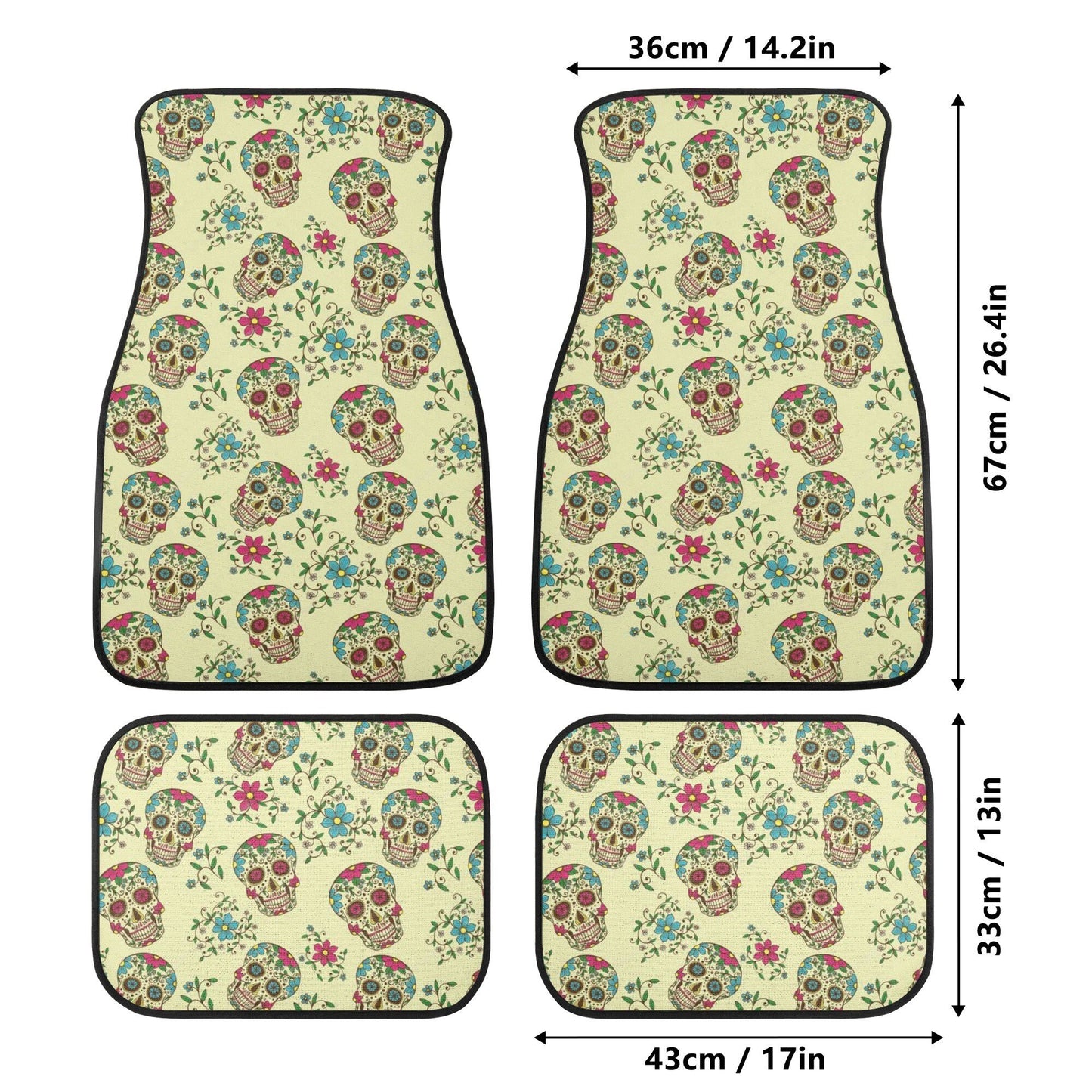 Floral sugar skull truck seat cover, mexican skull rug for car, day of the dead seat cover for car, day of the dead car seat cushion covers