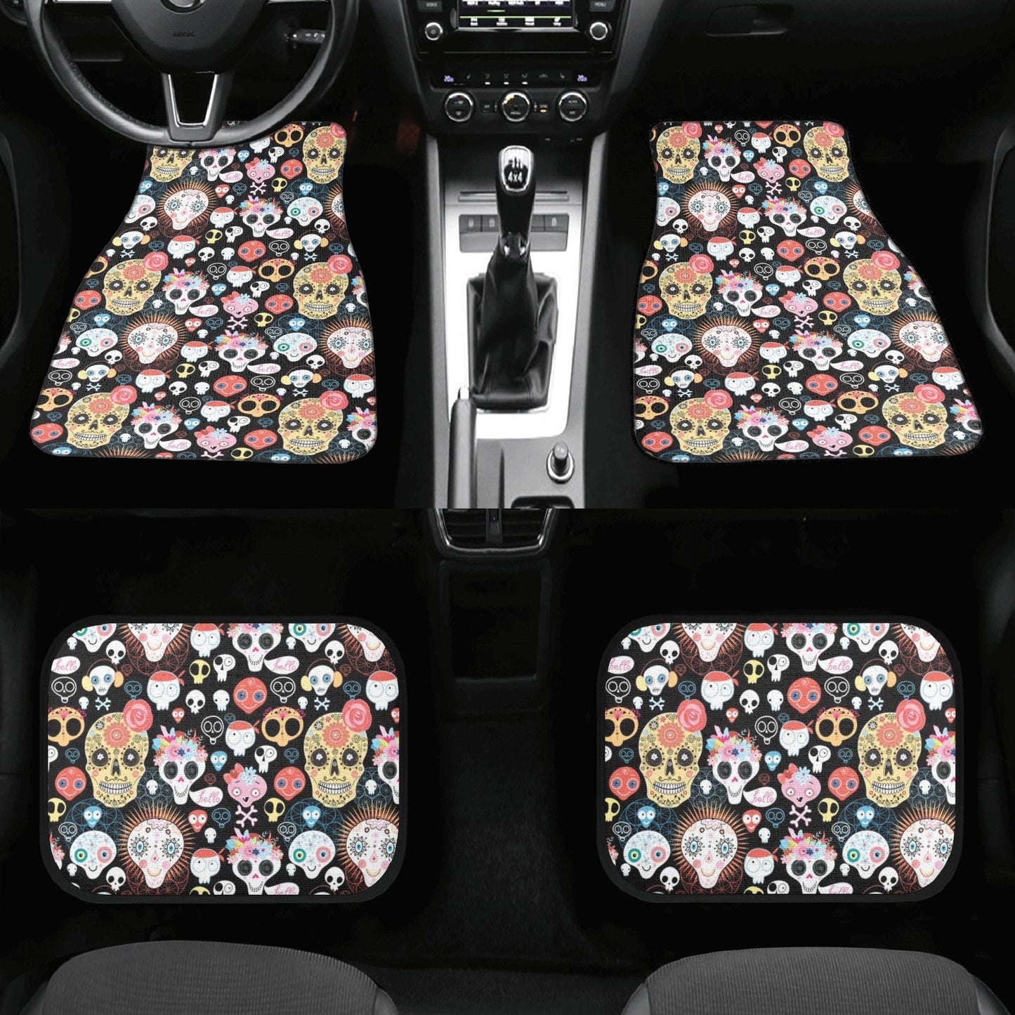 Floral skull car tool, day of the dead car tool, sugar skull car floor mat, mexico car tool, sugar skull mat for car calaveras skull car mat