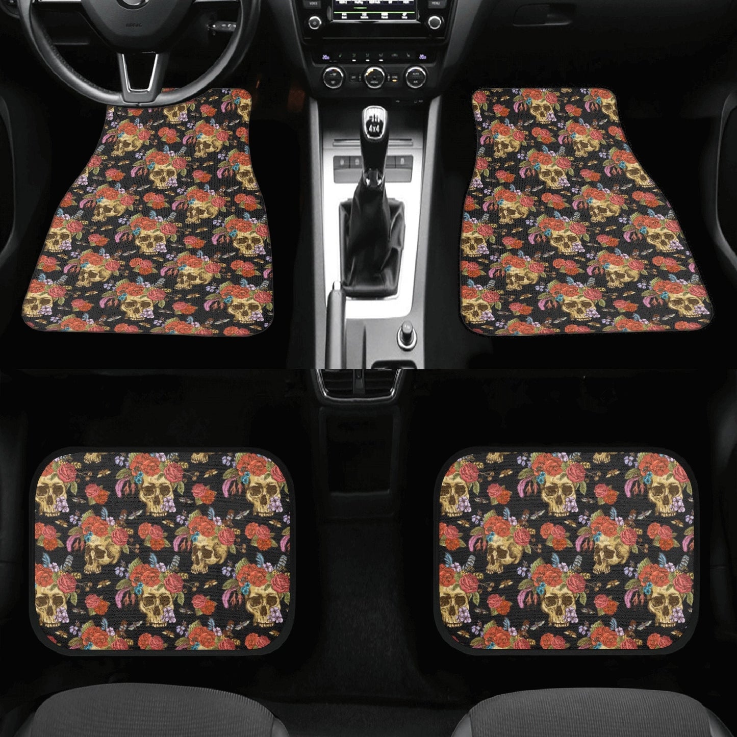 Mexican skull car accessories, sugar skull car mat flooring dia de los muertos skull car seat tool mexico car seat protector car accessories