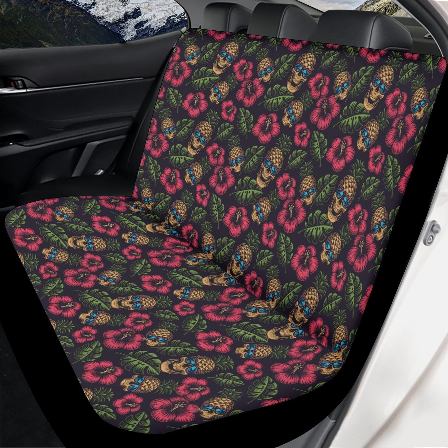Christmas skull car rug, floral skull car seat protector, rose skull mat for car, skeleton seat cover for truck, skull in fire car seat tool