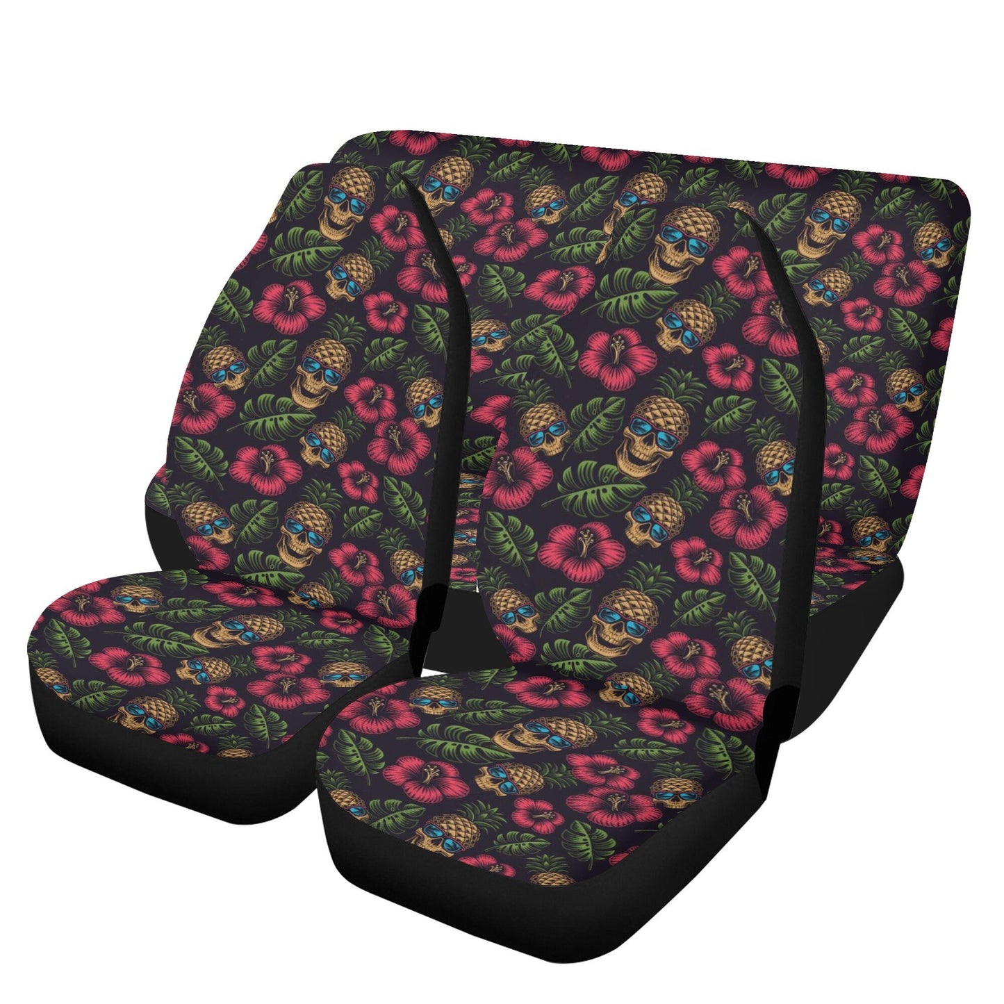 Christmas skull car rug, floral skull car seat protector, rose skull mat for car, skeleton seat cover for truck, skull in fire car seat tool