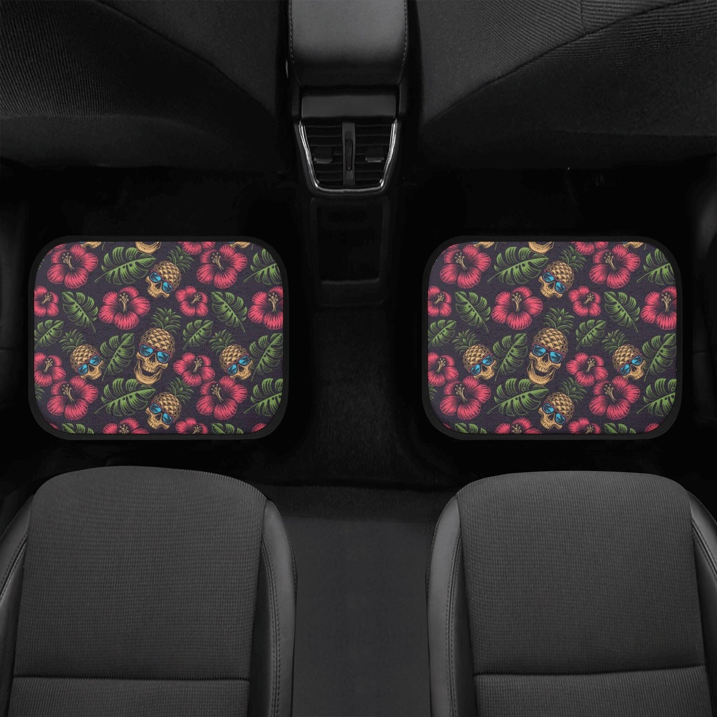 Christmas skull car rug, floral skull car seat protector, rose skull mat for car, skeleton seat cover for truck, skull in fire car seat tool