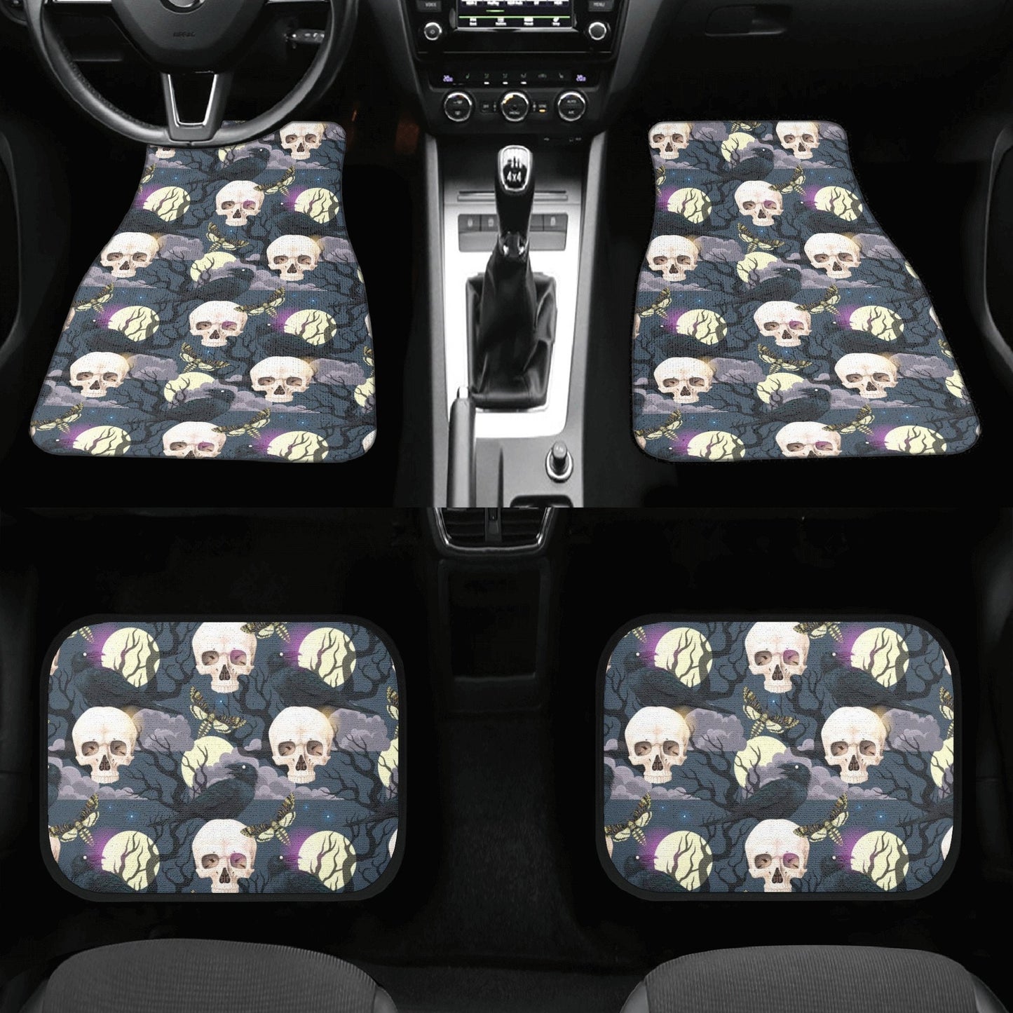 Skeleton truck seat cover, motorcycle skull car accessories, skull in fire cover cushion accessories for Cars, flame skull car protector mat