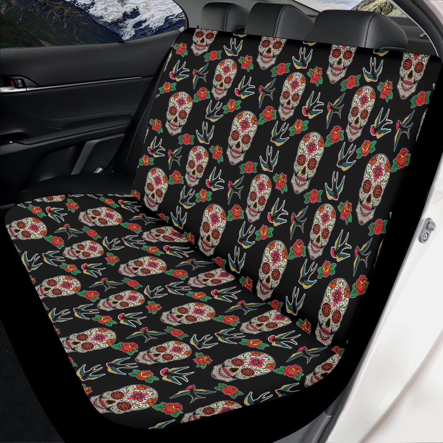 Mexico car protector, floral sugar skull mat for car, calaveras skull seat cover for truck, floral skull car seat cover full set car mat set