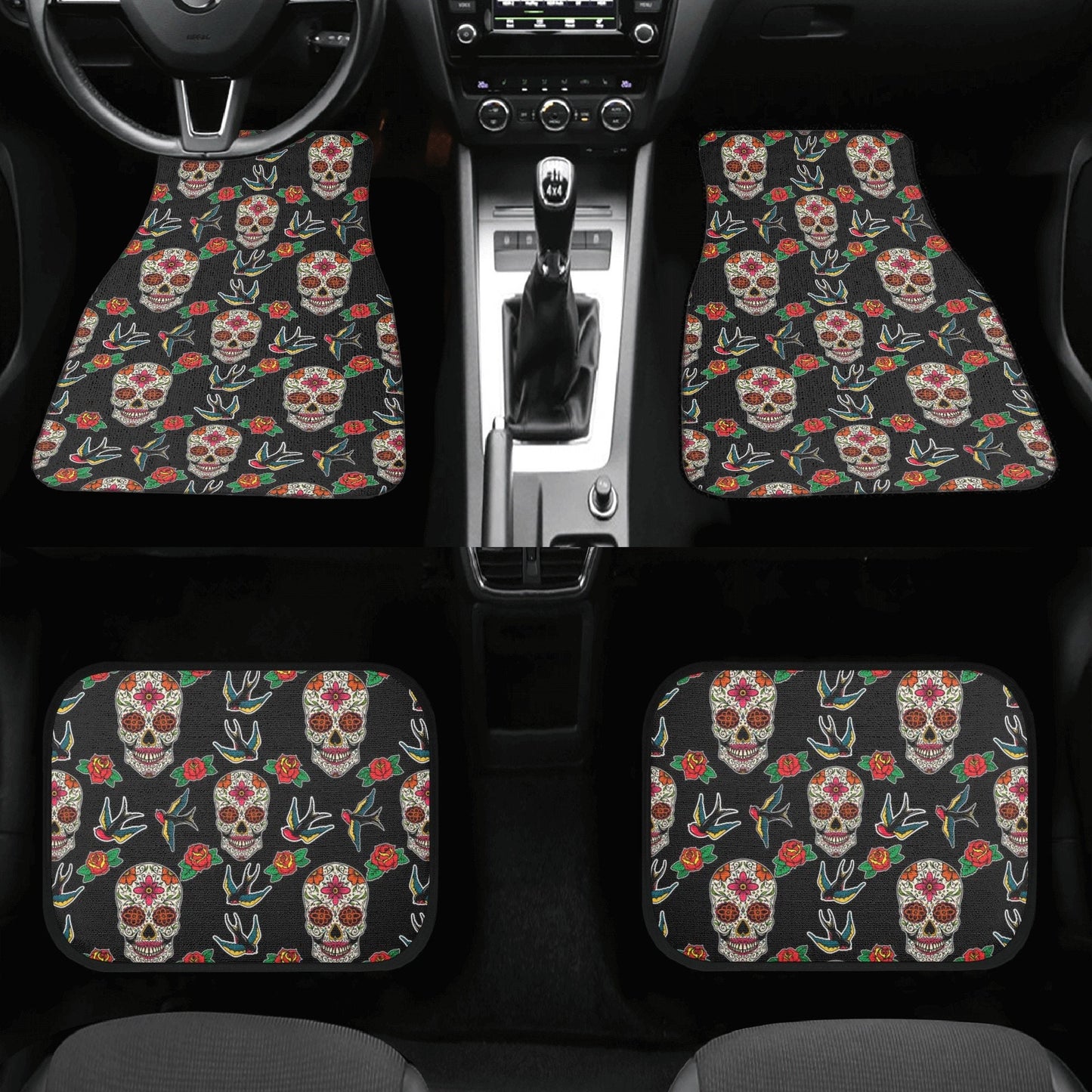 Mexico car protector, floral sugar skull mat for car, calaveras skull seat cover for truck, floral skull car seat cover full set car mat set