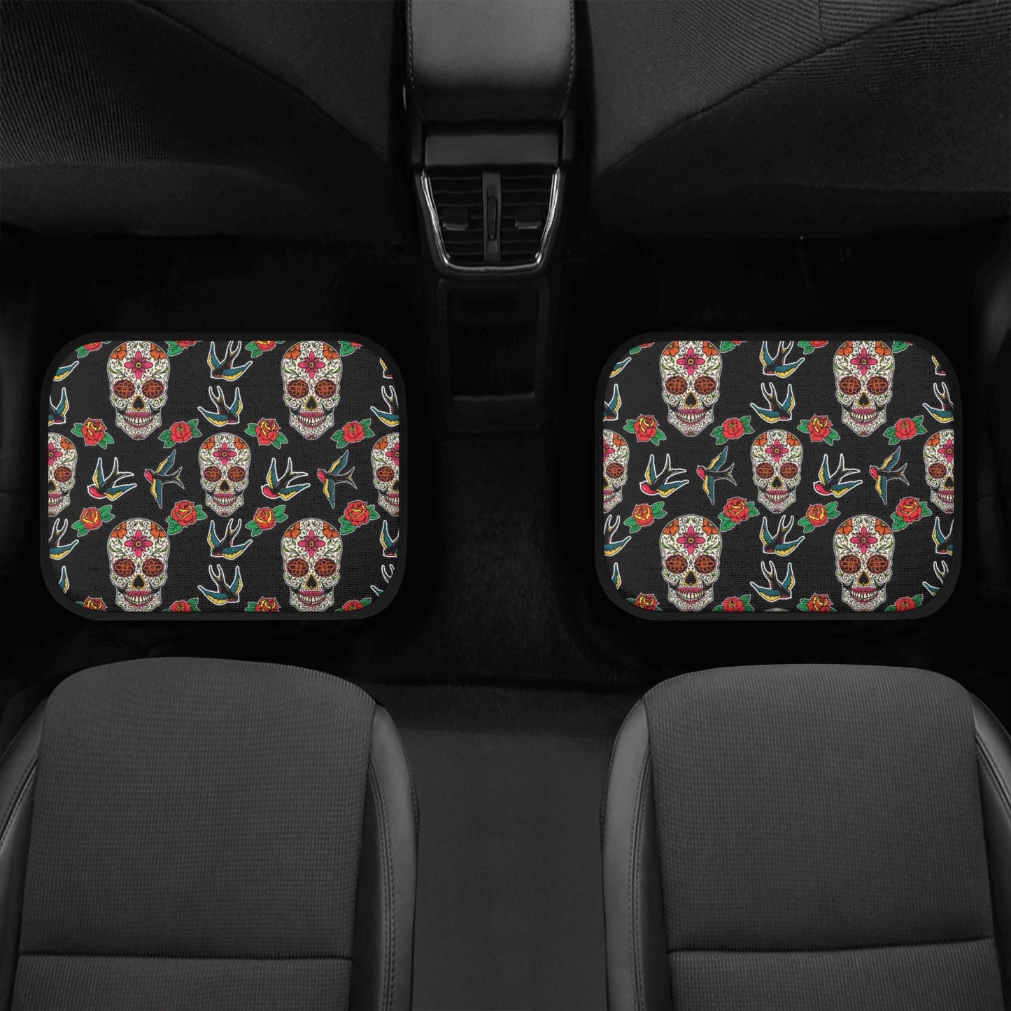 Mexico car protector, floral sugar skull mat for car, calaveras skull seat cover for truck, floral skull car seat cover full set car mat set